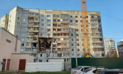 Повреждённый взрывом жилой дом на улице Батова в Ярославле