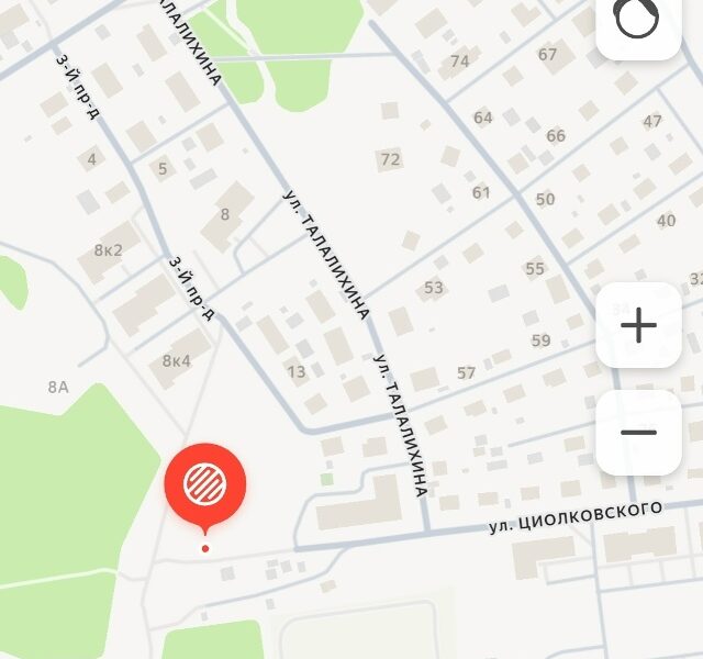 Карта района Сокол в Ярославле с красной отметкой у улицы Талалихина