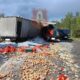 Рассыпавшийся лук на дороге после ДТП с грузовиками в Ярославской области