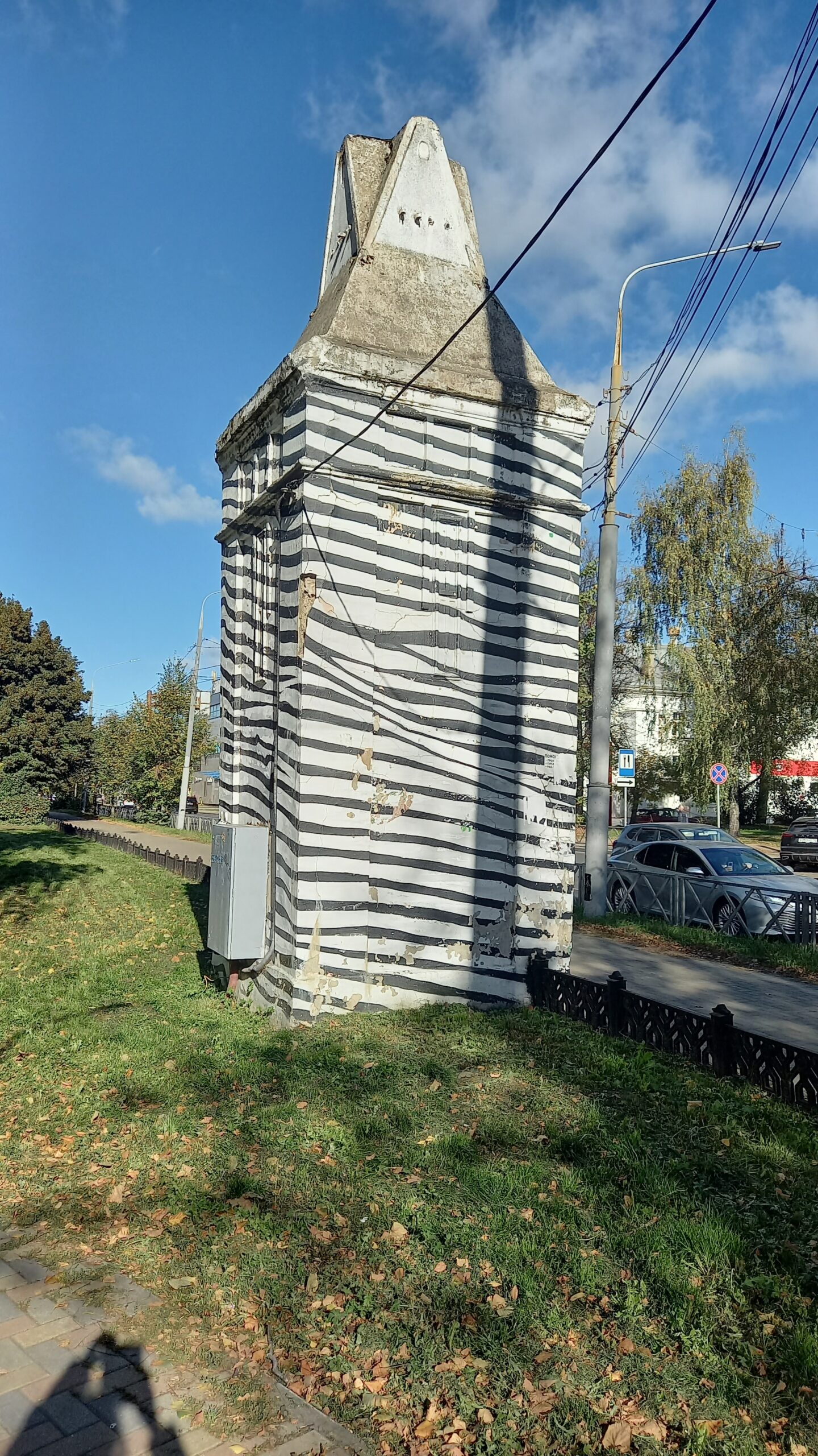 Уникальная трансформаторная будка в Ярославле с черно-белыми полосами