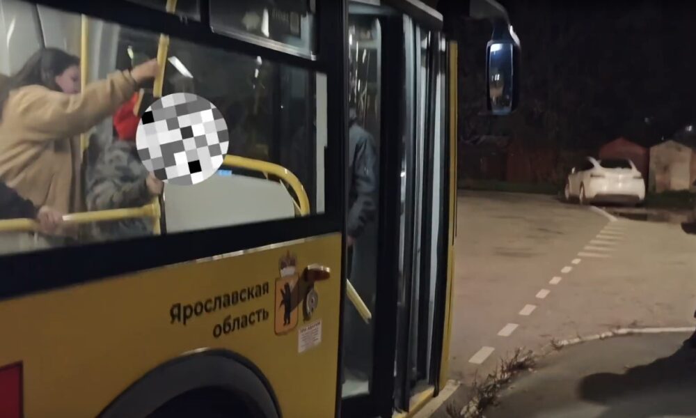 Ребёнок с закрытым лицом выходит из автобуса в Ярославской области ночью