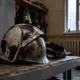 Закопчённая каска спасателя на столе в помещении пожарной части